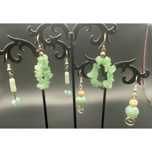 Unbranded Jewelry - Lot of 3 Pairs Earrings Aventurine Green Stone Dangle/Drop Silver Tone Heart